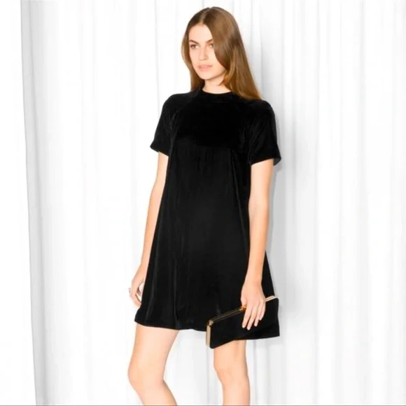 Other Stories Black A-Line Velvet Mini side pockets Dress